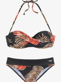 Maillot de bain bandeau à armatures imprimé feuilles