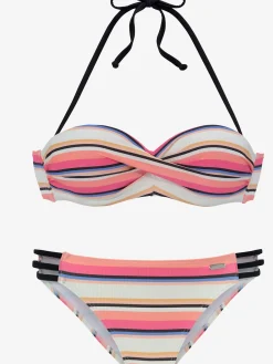 Maillot de bain bandeau à armatures motif rayé tendance