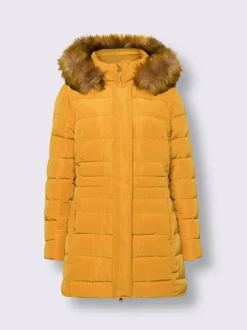 Manteau court capuche amovible avec empiècement imitation fourrure