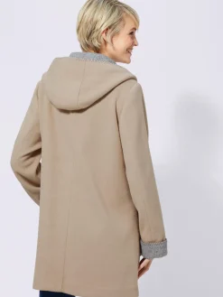 Manteau imitation laine poches plaquées à rabat avec capuche