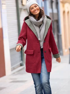 Manteau imitation laine poches plaquées à rabat avec capuche