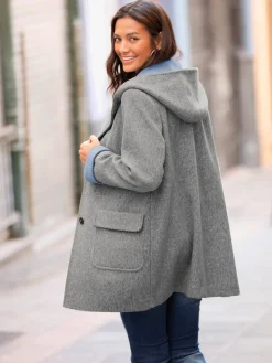 Manteau imitation laine poches plaquées à rabat avec capuche