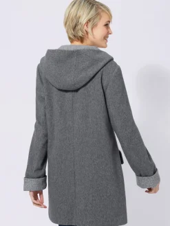 Manteau imitation laine poches plaquées à rabat avec capuche