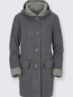Manteau imitation laine poches plaquées à rabat avec capuche