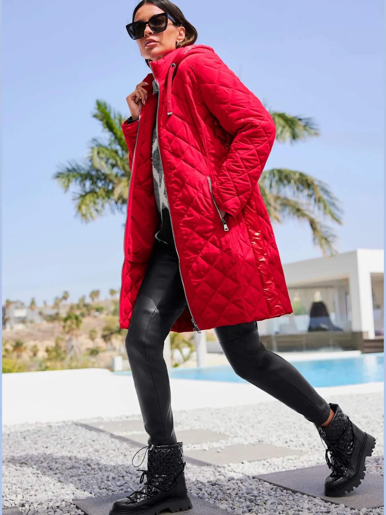 Manteau matelassé mélange de matières tendance