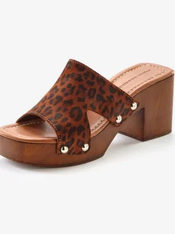 Mules tendance en cuir de qualité et imitation bois mode