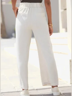 Pantalon avec plis de ceinture pantalon tissé avec deux boutons aux bords-côtes