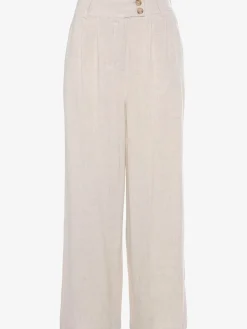Pantalon avec plis de ceinture pantalon tissé avec deux boutons aux bords-côtes