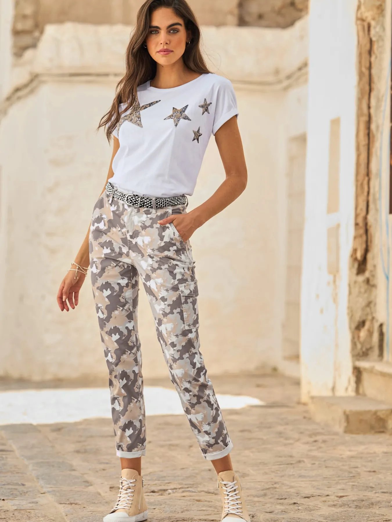 Pantalon cargo motif camouflage tendance