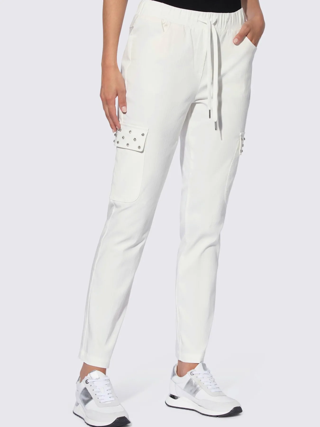 Pantalon ceinture élastique, coulisse et lien à nouer