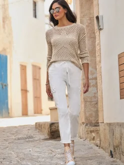Pantalon ceinture élastique, coulisse et lien à nouer