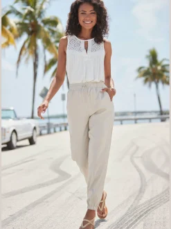 Pantalon ceinture élastique avec lien à nouer
