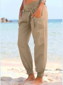 Pantalon de plage large ceinture en jersey