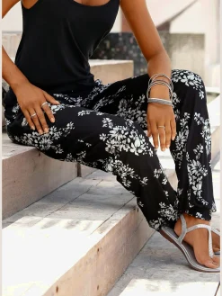 Pantalon de plage pantalon d'été en tissu avec imprimé floral