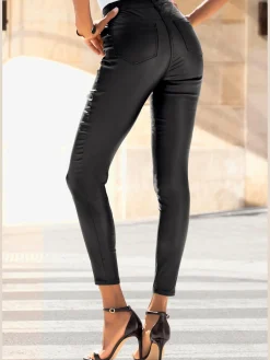 Pantalon en imitation cuir pantalon en synthétique avec ceinture taille haute
