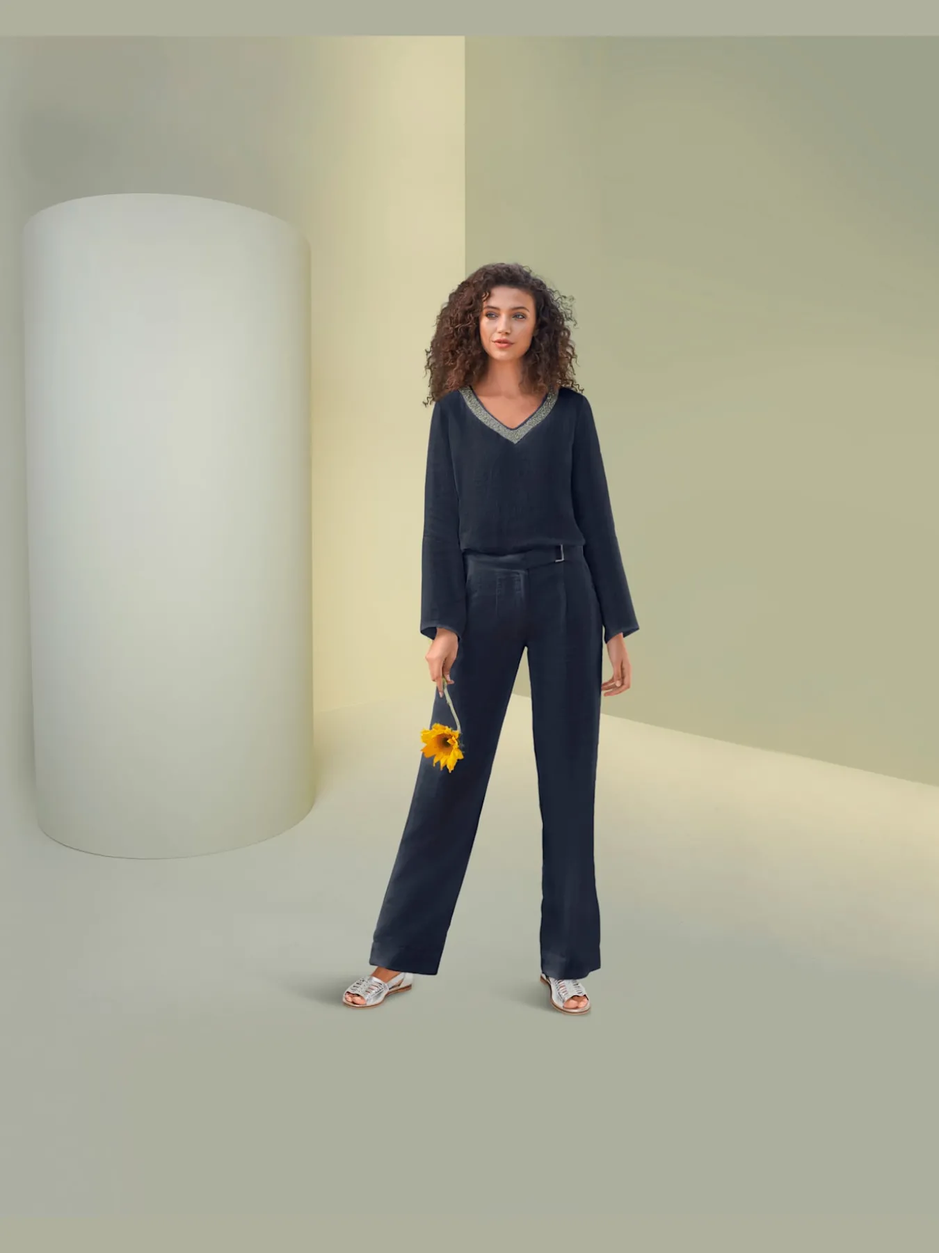 Pantalon en lin jambes larges