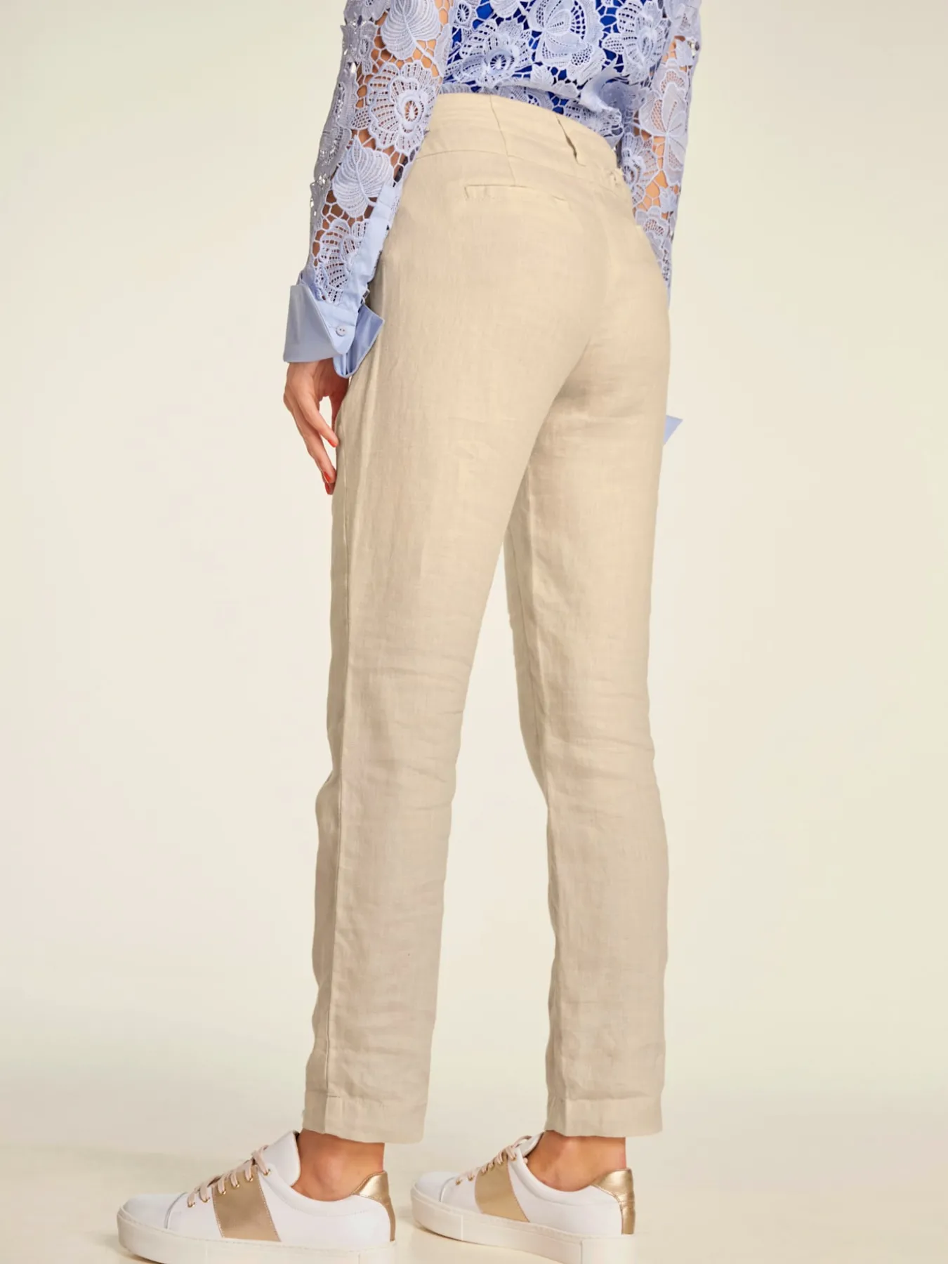 Pantalon en lin style soigné, poches fendues