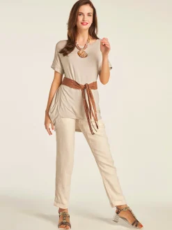 Pantalon en lin style soigné, poches fendues