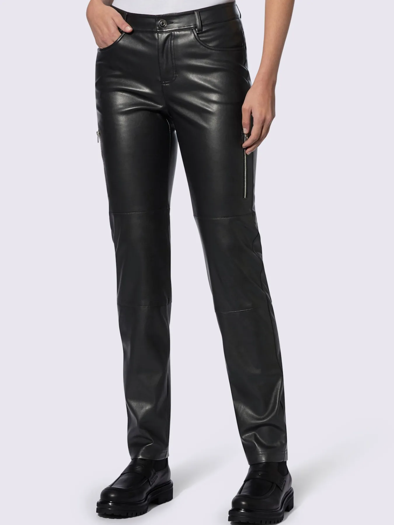 Pantalon en synthétique glissières tendance