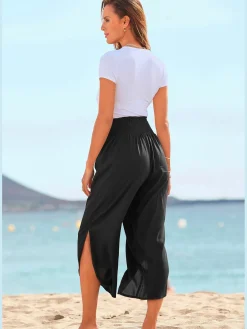 Pantalon en tissu léger avec large ceinture