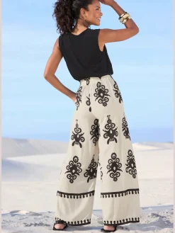 Pantalon large ceinture élastique
