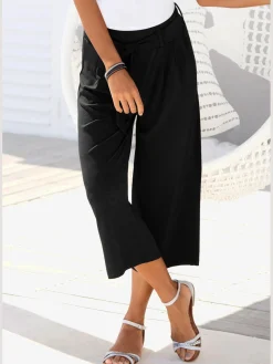 Pantalon large jupe-culotte légère rayée ou noire