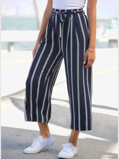 Pantalon large jupe-culotte rayée en jersey