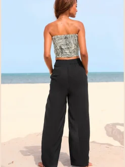 Pantalon large élastique latéral à la ceinture