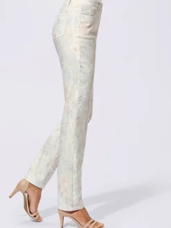 Pantalon slim jacquard motifs fleurs