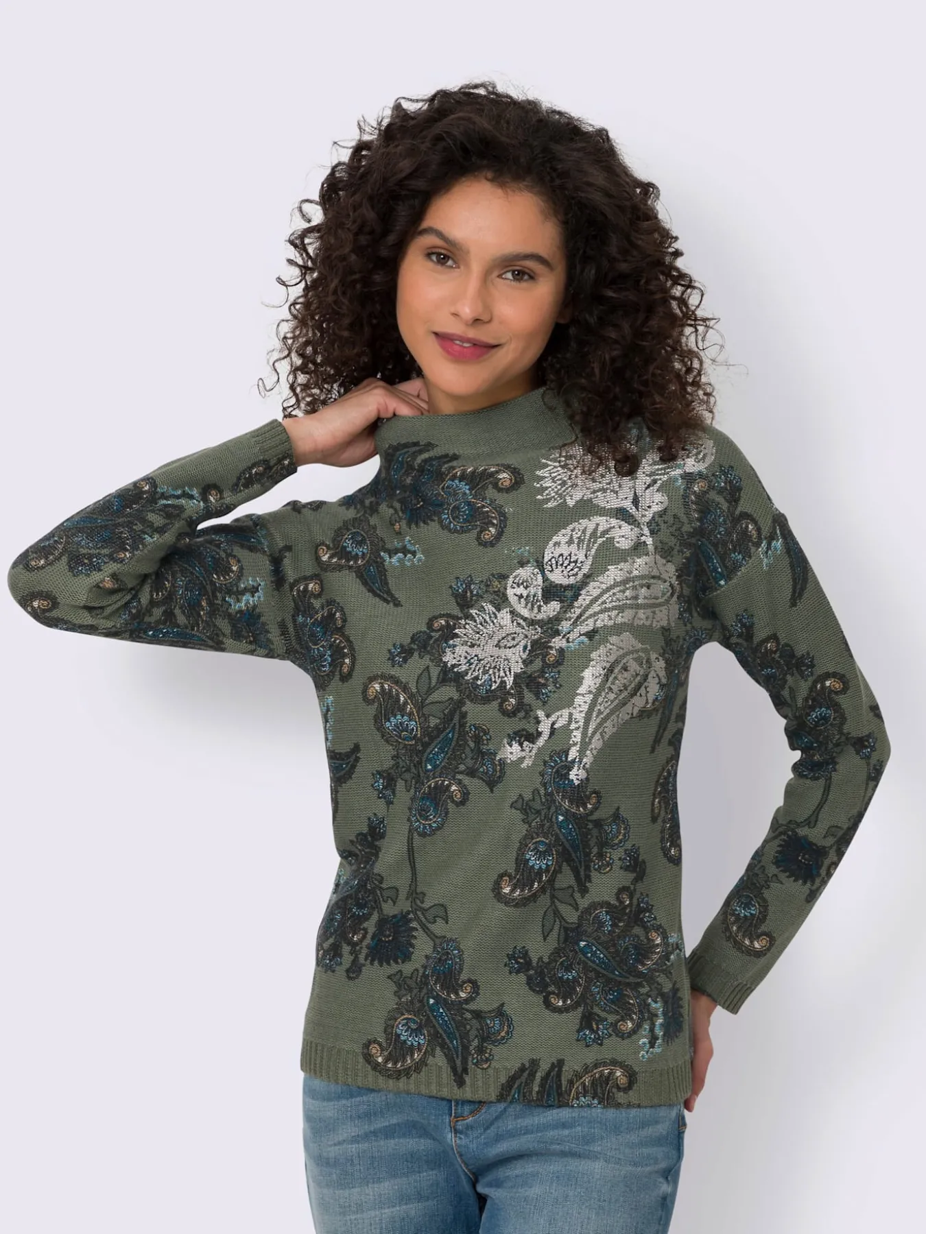Pull à col montant imprimé floral