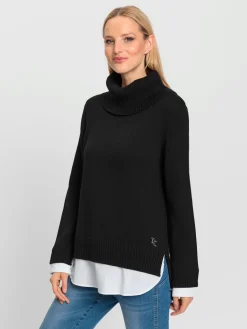 Pull à col roulé empiècement chemisier manches et ourlet