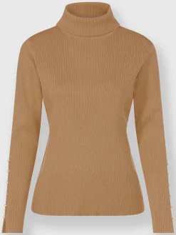 Pull à col roulé fente et perles fantaisie sur la manche