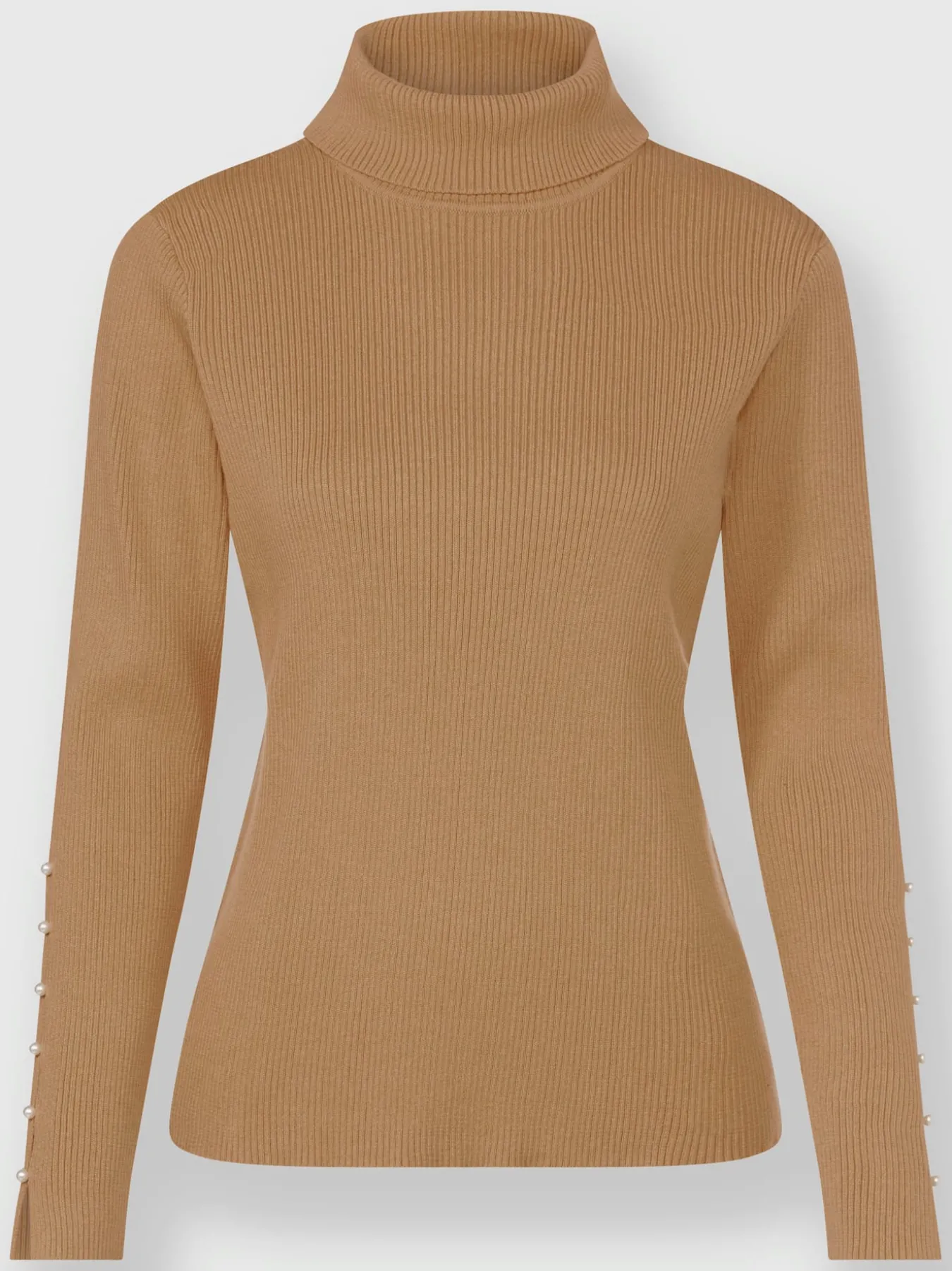 Pull à col roulé fente et perles fantaisie sur la manche