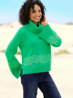 Pull à col roulé superbe broderie florale