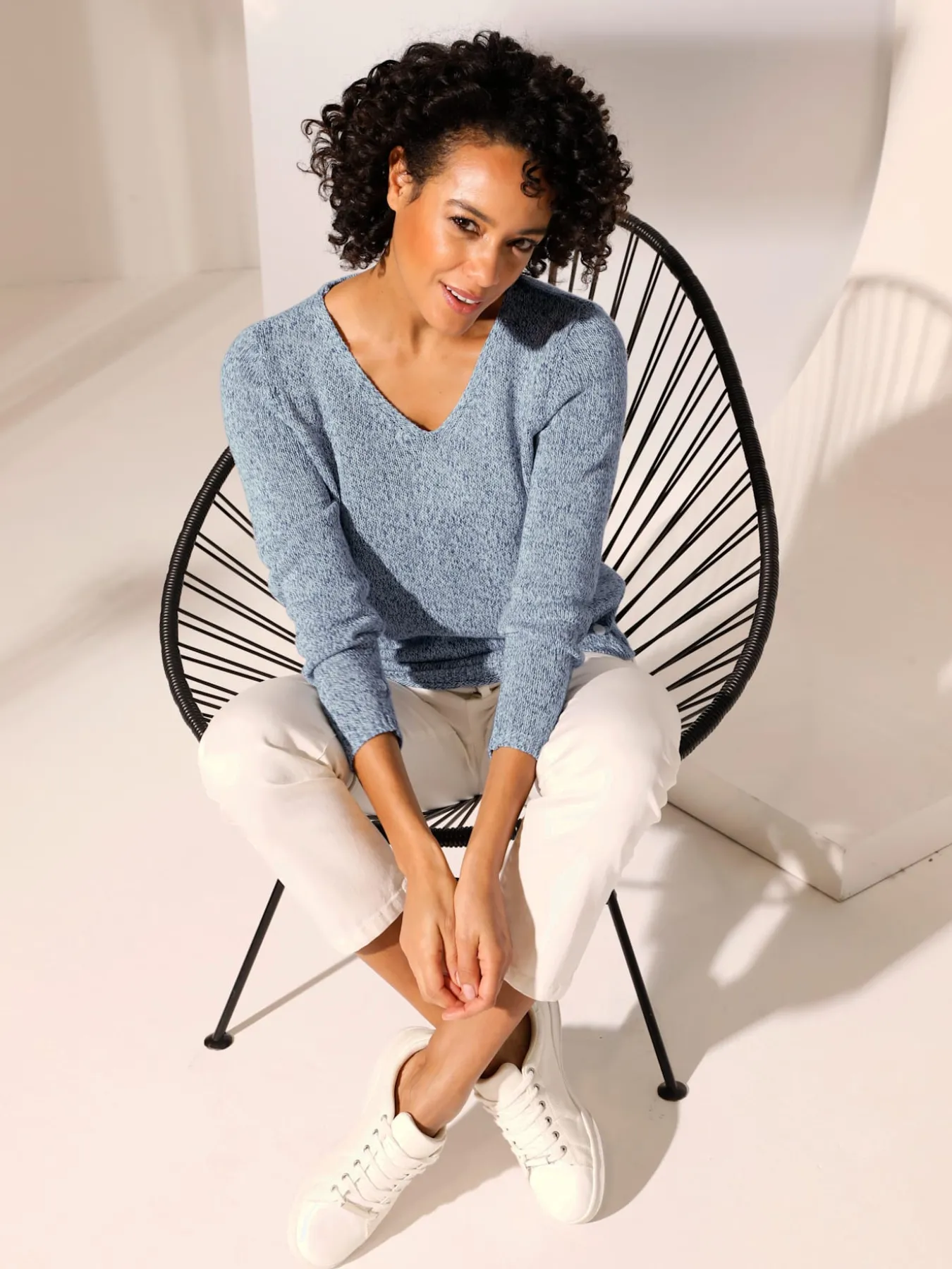 Pull à encolure en v 55% lin