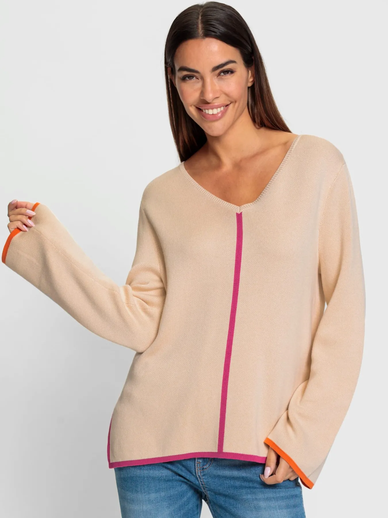 Pull à encolure en v détails contrastés