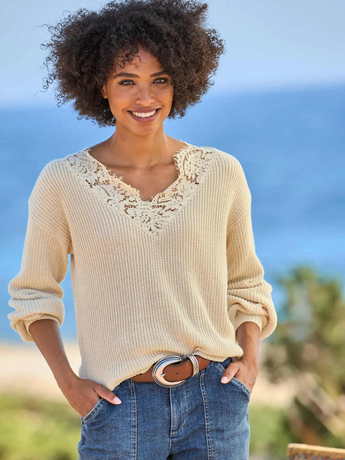 Pull à encolure en v pur coton