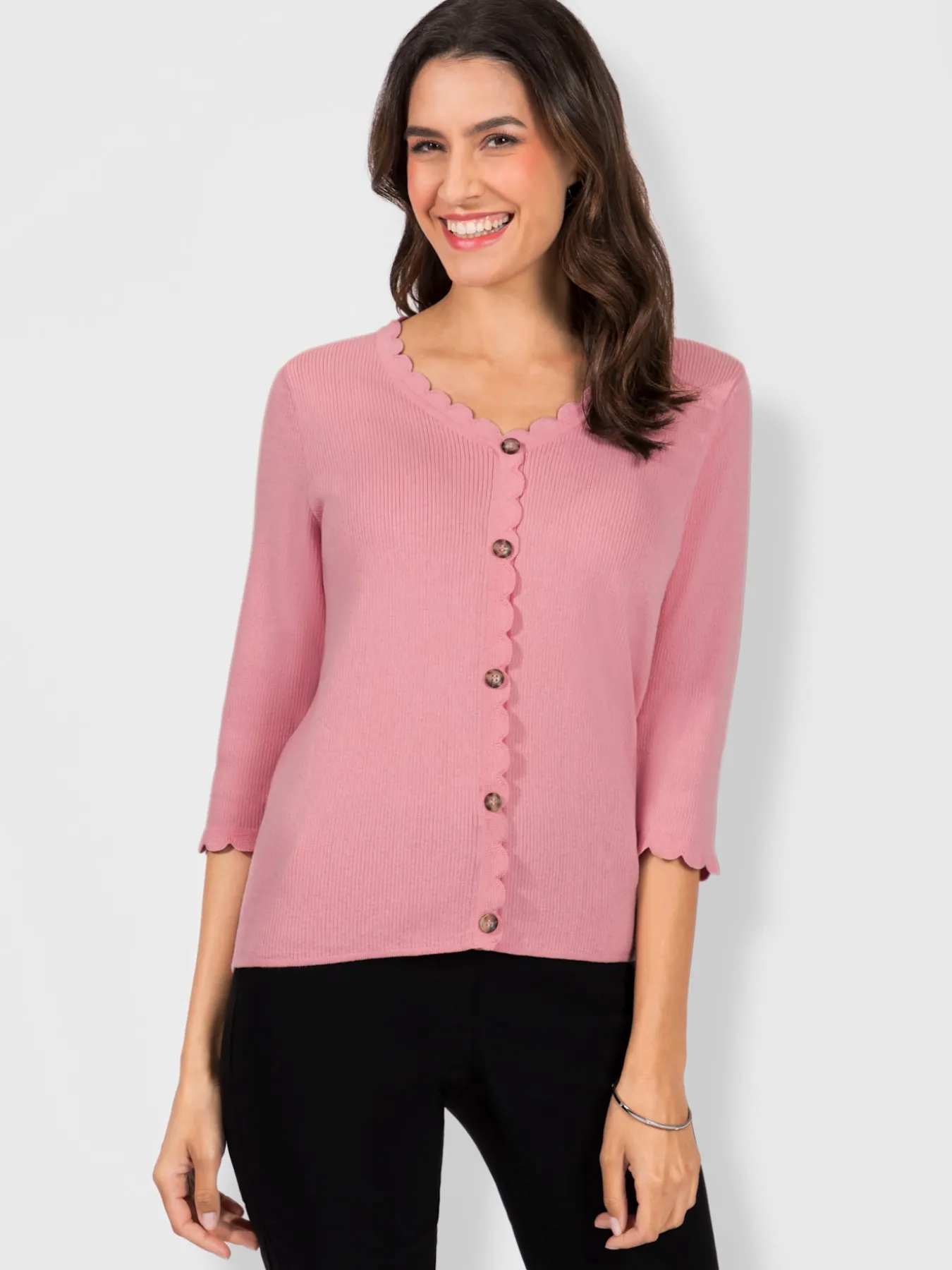 Pull à manches 3/4 fausse patte de boutonnage