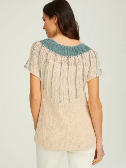 Pull à manches courtes superbe mélange tricoté avec fil fantaisie