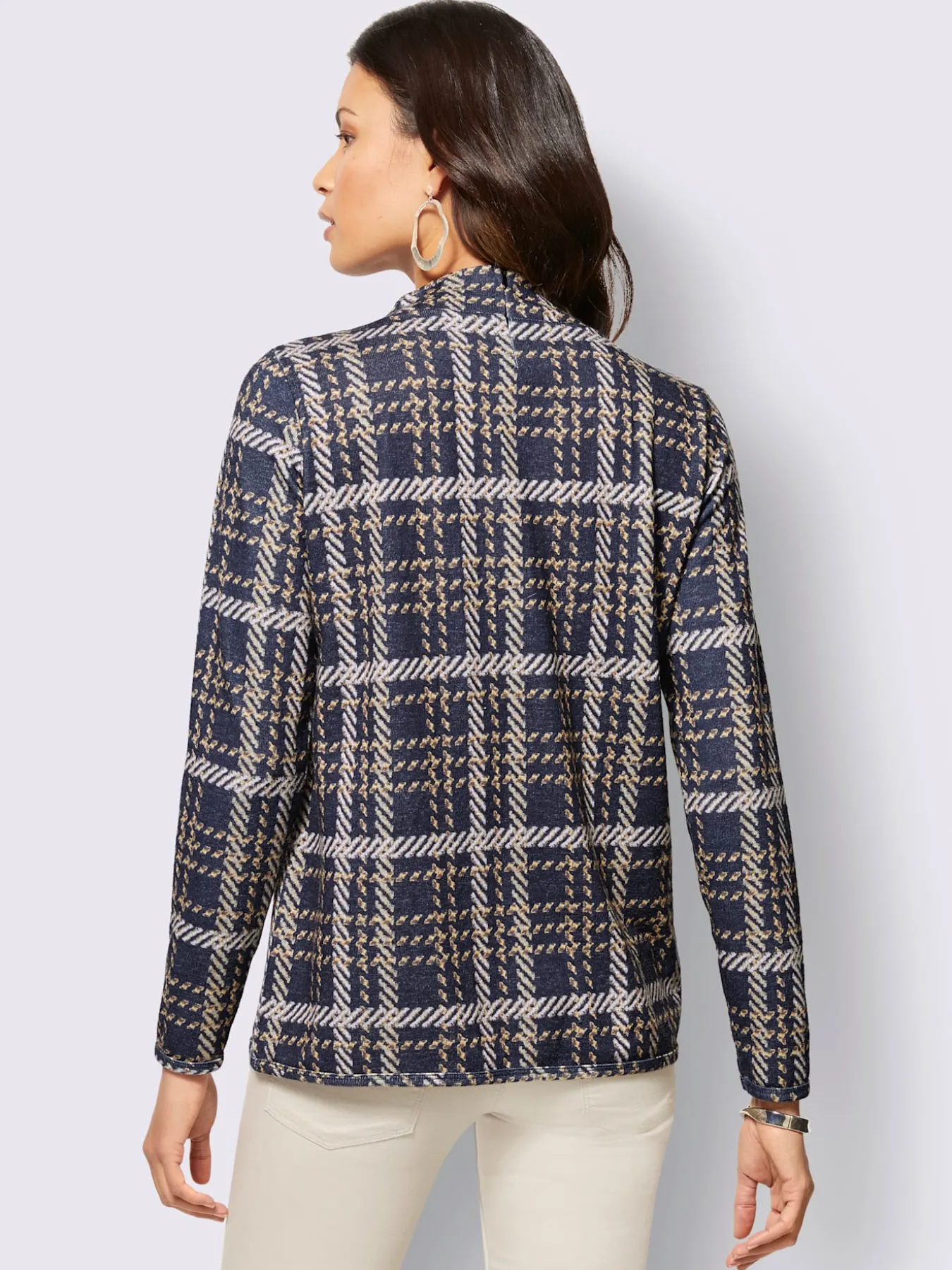 Pull à manches longues tricot jacquard élégant