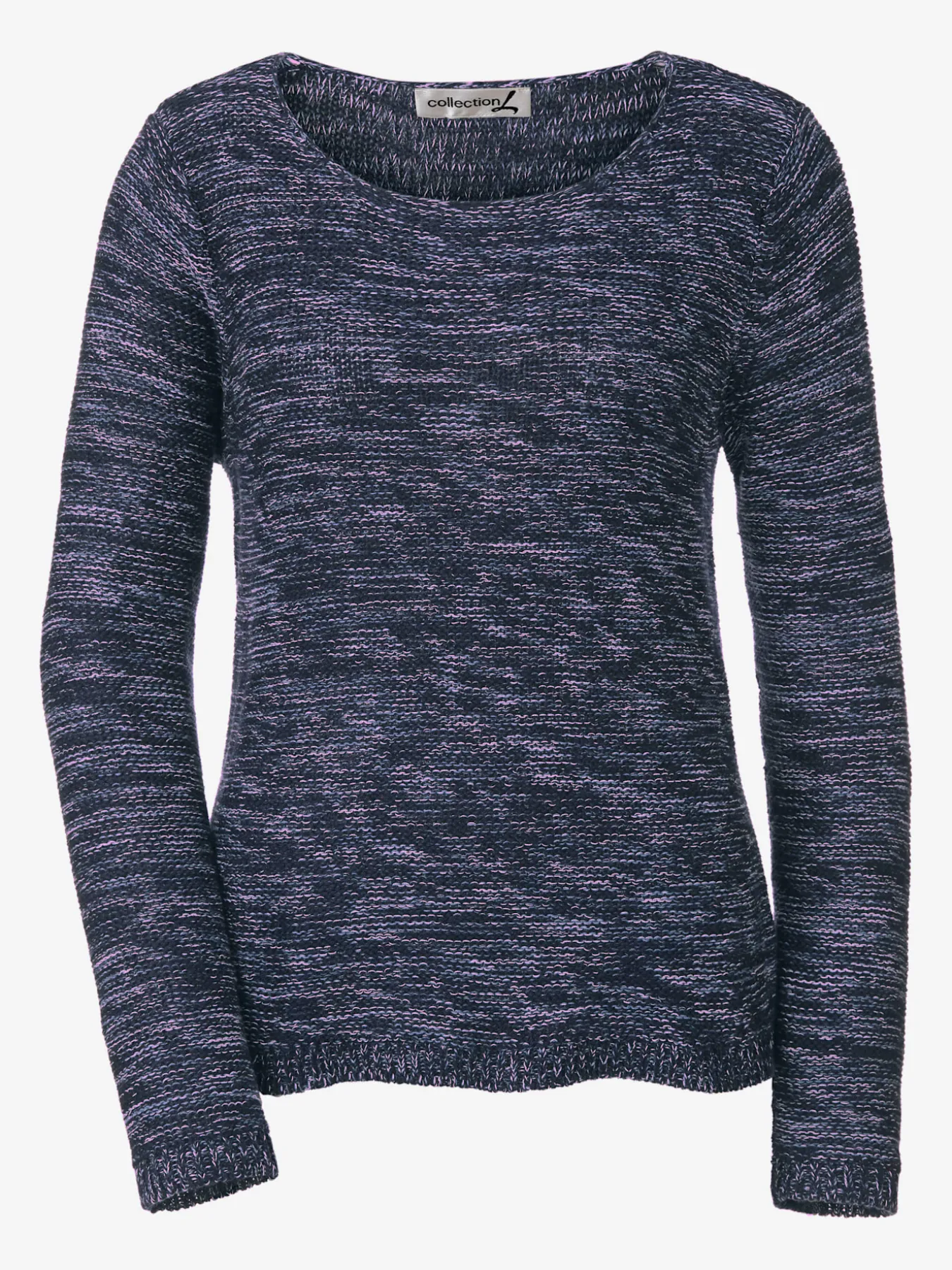 Pull chiné encolure ronde finitions côtelées avec le dos plus long