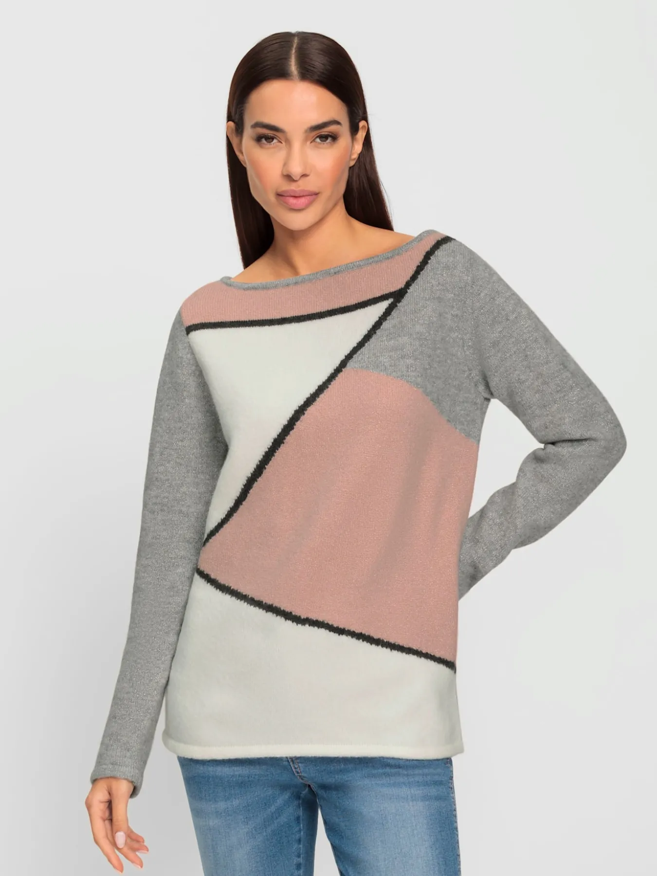Pull en tricot fil argenté brillant couleur argenté