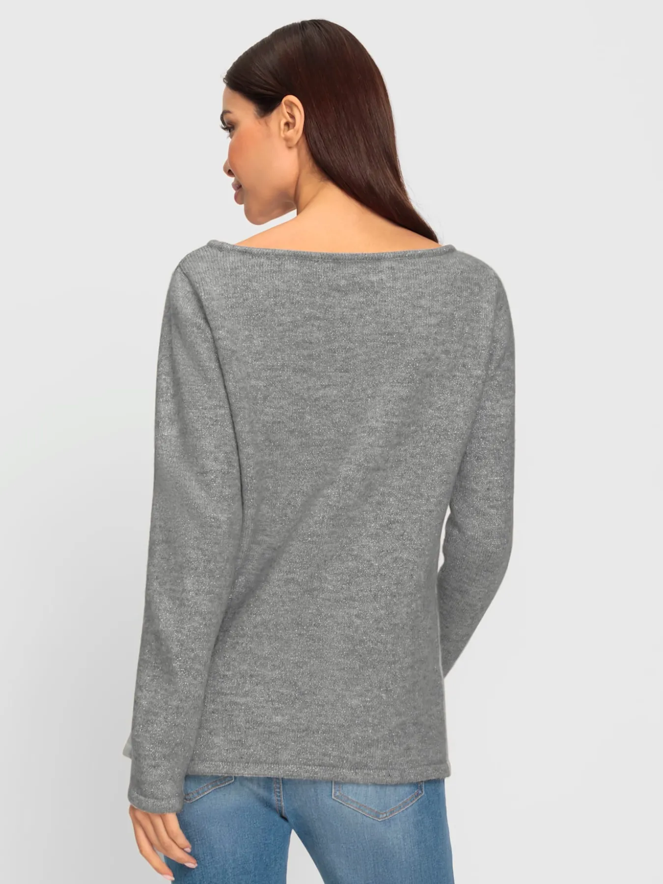 Pull en tricot fil argenté brillant couleur argenté