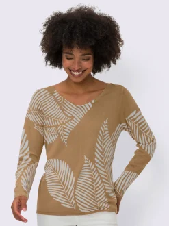 Pull en tricot fin joli imprimé feuilles
