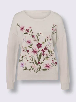 Pull en tricot fin superbe broderie florale