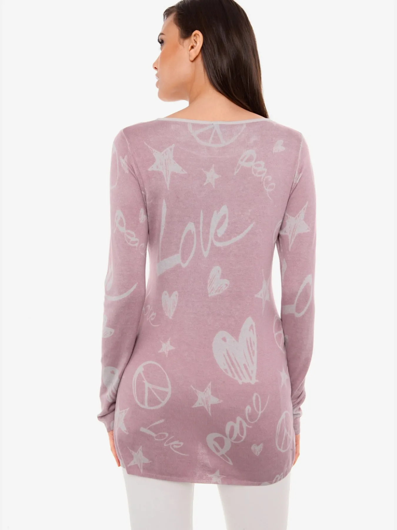 Pull en tricot fin superbe imprimé graphique avec cœur en rivets