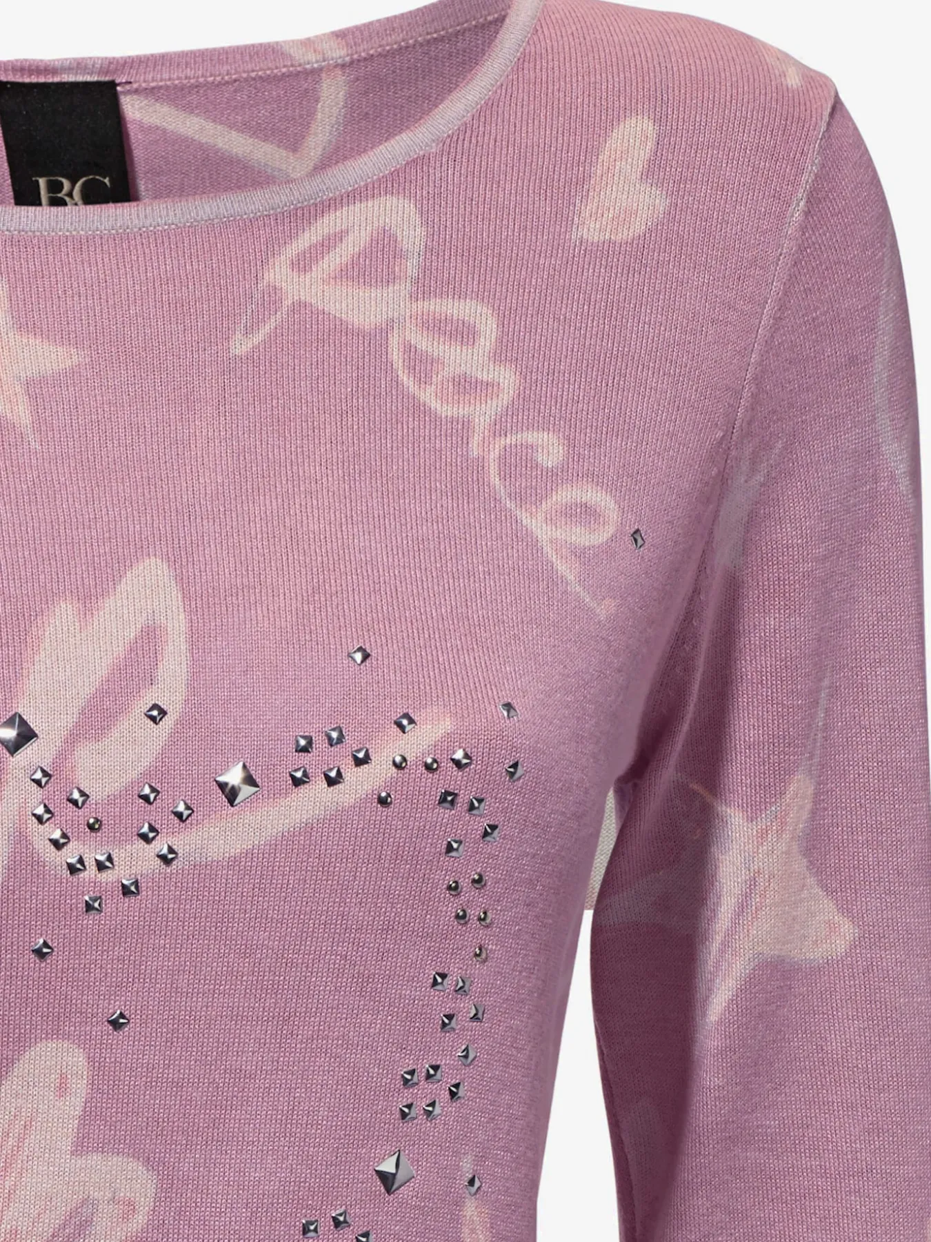 Pull en tricot fin superbe imprimé graphique avec cœur en rivets