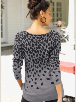 Pull en tricot pull à encolure ronde, imprimé animal