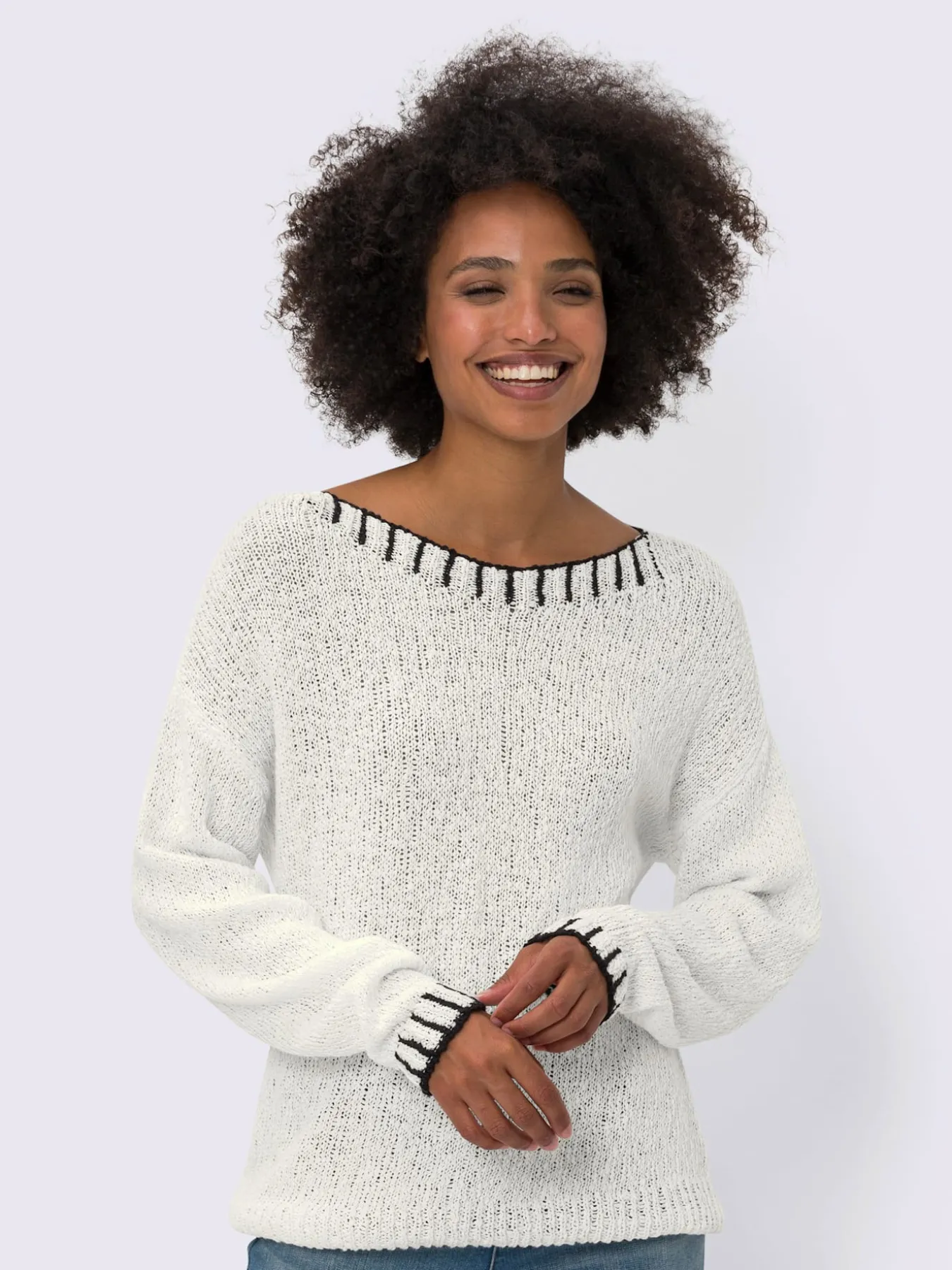 Pull encolure ronde détails contrastés