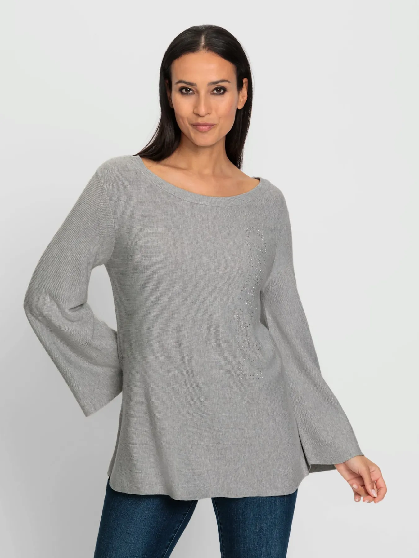 Pull encolure ronde inscription avec petites pierres brillantes fantaisie